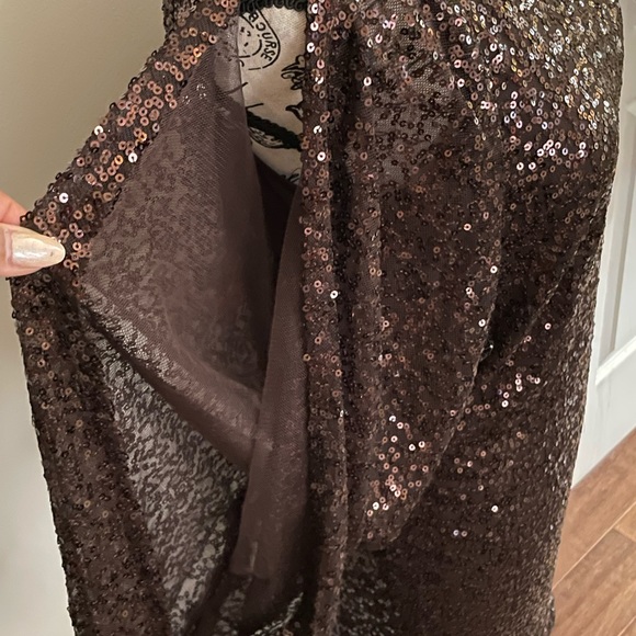 Lauren Ralph Lauren Sequin Evening Dress Brown Mid Shoulderless - Picture 8 of 11